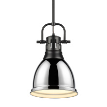 Golden 3604-S BLK-CH - Yep by Golden Lighting Duncan 1-light 9in Rod Hung Pendant in Matte Black and Chrome shade